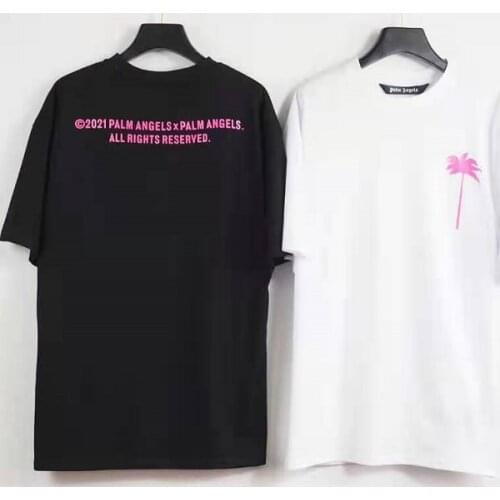 Palm Angels 22SS Letter printing unisex couple models maple leaf pattern round neck casual short sleeves T-shirt