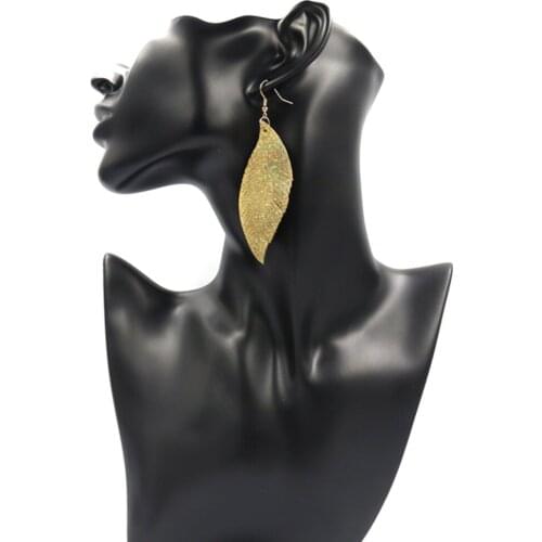 KARAIRIS 100% Soft First Layer Cowhide Leather Earrings Women Fashion Jewelry Elegant Femme Feather Shape Dangle Earrings