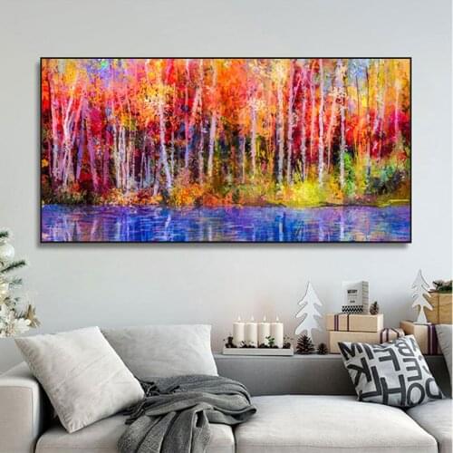 Colorful Forest Abstract Oil Painting on Canvas Scandinavian Posters and Prints Modern Wall Art Picture for Living Room Decor