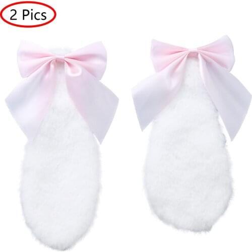 2Pcs Kawaii Women Girls Hair Clip Cute Rabbit Bunny Plush Lop Ears Hairpin Rabbit Ribbon Bowknot Cosplay Hair Accessories