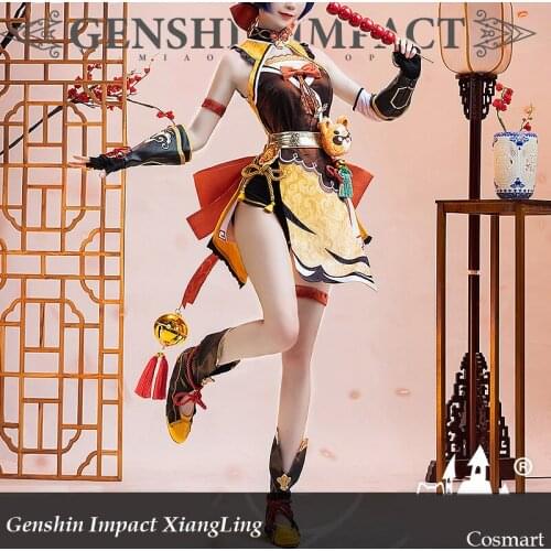 Anime Genshin Impact XiangLing Cosplay Costume Lovely Game Suit Uniform Xiang Ling Full Set Halloween Party Outfit For Women