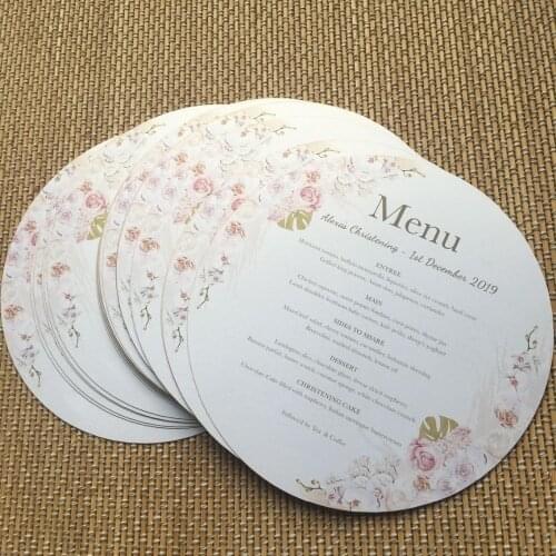 50pcs beautiful paper menu card round shape paper invitation cards with custom printing