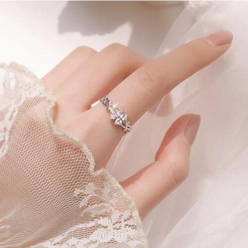 Luckydays Designer Style Lucky Flower Rings Heart shaped Flower Zircon Rings For Women Girl Friend Gift Fashion Jewelry
