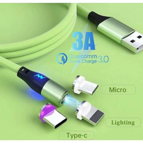 Micro USB Type C Magnetic Charge Cable LED Liquid Silicone Fast Charging Data Cord For iPhone 12 11 Pro Max Xiaomi 11 9 Redmi 9S