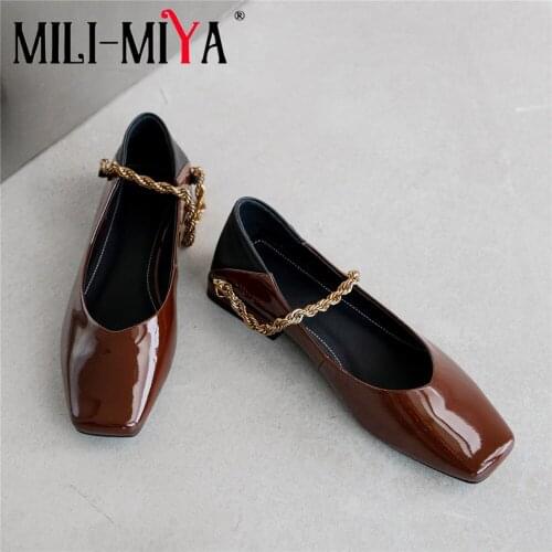 MILI-MIYA Fashion Square Toe Women Patent Leather Pumps Low Thick Heels Buckle Strap Size 34-40 Casual Street Shoes Foe Ladies