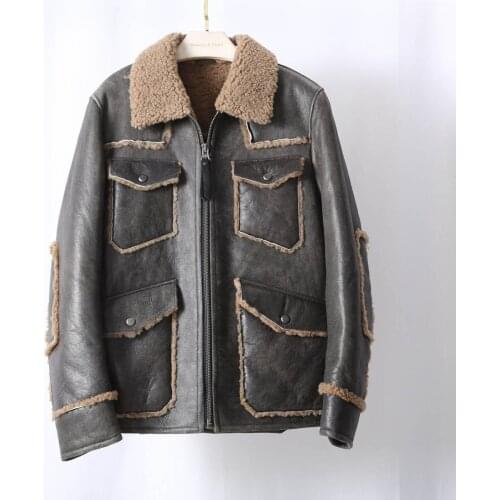 MENINA BONITA 2021 Man Double Faced Fur Winter Jacket Genuine Leather Warm Coat Natural Merino Sheep Fur Outerwear Locomotive