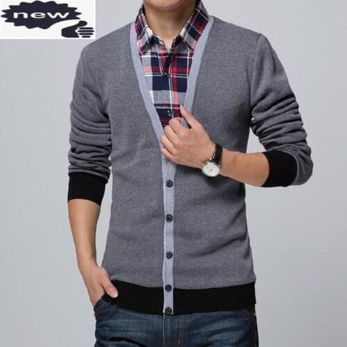 Faux Two Pieces Slim Fit Full Sleeve Mens Tops Plaid Single Breasted Shirts For Men Casual Comfort Knit Male Clothing
