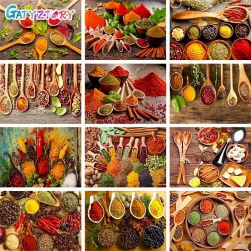 GATYZTORY DIY Painting By Numbers Kit Seasoning Picture Acrylic Paint By Numbers Wall Art Special gift Canvas Painting on canvas