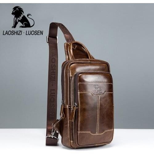Cowhide chest bags mens top layer cowhide messenger bags retro waxed leather fashion mens bag chest bag