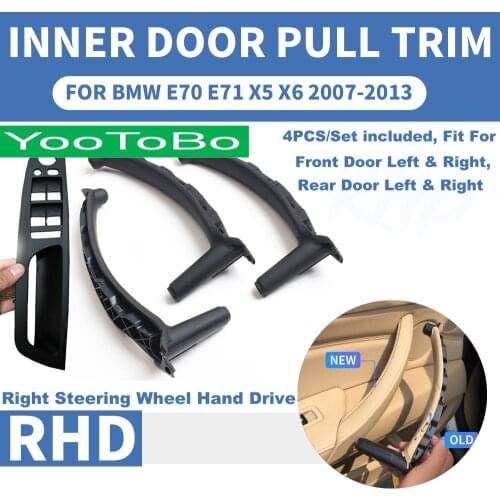 4PCS/set LHD RHD Carbon Fiber Texture Car Left Right Inner Interior Door Pull Handle Trim Cover For BMW E70 E71 X5 X6