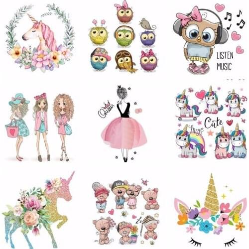 Pulaqi Unicorn Girl Friends Clothes Patches for T-shirt Jeans DIY Household Iron-on Patch Decor Appliqued Heat Transfer Parches