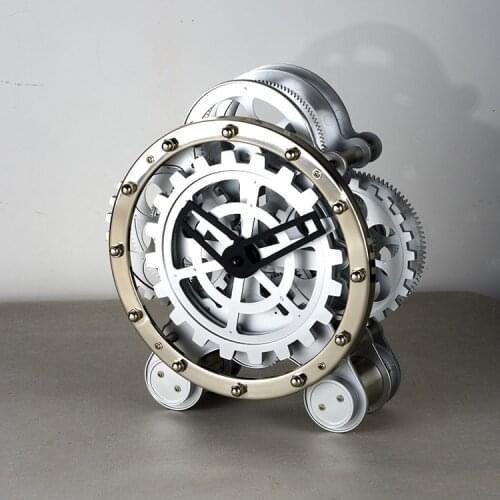 European Style Double-Legged Gear Desk Clock Creative Clock Stainless Steel Decoration Study Living Room Clock