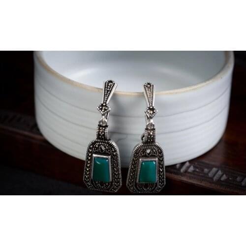 Natural STONE Sale 925 Sterling Jewelry Blue Marcasite Teardrop EarringsBrincos Ohrringe Sterling Jewelry Earring