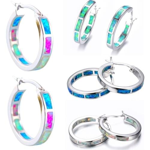Fire Opal Circle Hoop Earrings Trendy Women Colorful Round Earring Jewelry Charming Crystal Opal Stone Earring Daily Wear