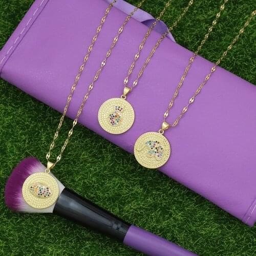 Colorful Round Coin Necklace for Women Gold Filled Evil Eye Elephant Pineapple Pendant Jewelry Fashion Multicolor Necklaces