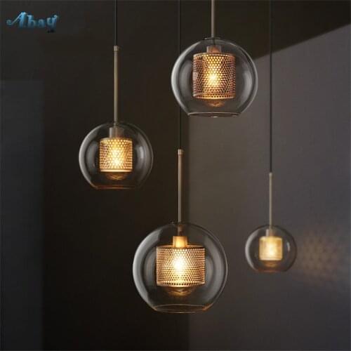 Loft Restaurant Industrial Pendant Lights Vintage Luxury Bedroom Bedsides Bar Cafe Glass Orb Hanging Lamps Iron Shade Fixtures