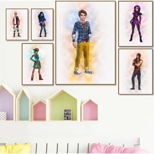 Classic Animation Movie Posters and Prints Descendants Birthday Theme Pictures Canvas Painting Kids Room Cartoon Wall Art Decor