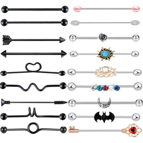 18pcs 14G Stainless Steel Industrial Barbell Earring Jewelry 38mm Rod Thickness: 1.6mm/0.06inch