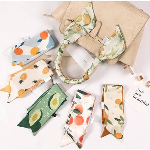 Fashion Fruit Printed Neckerchief Multi-Function Scarf bags tie Headscarf women Silk Hair scarves for Womens Luxury bag Bandana