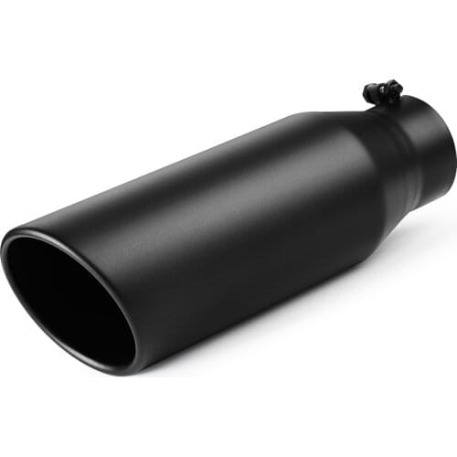 Exhaust Pipe of 4" Inlet 6" Outlet 18" Overall Length Rolled End Angle Cut Black Powder Coated Stainless Steel