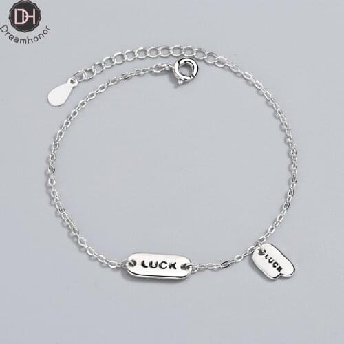 Dreamhonor Korean Trendy Vintage Letter Lucky Charm Bracelets Unisex 925 Sterling Silver Chain Bracelets for Women Jewelry