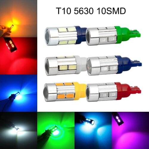 10Pcs T10 12V W5W 5630 10SMD Wedge LED Car Bulbs For 192 168 194 2825 Clearance Lamps License Plate Lights