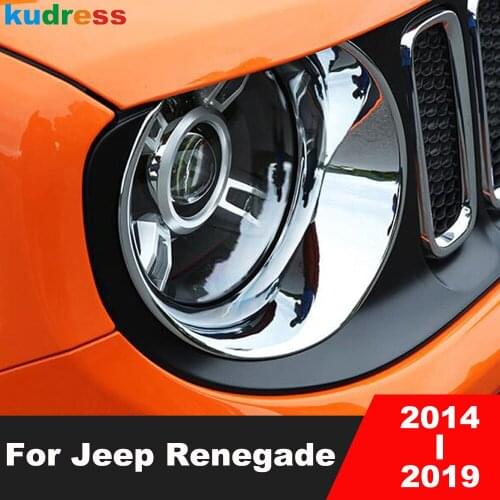 For Jeep Renegade 2014-2017 2018 2019 Chrome Front Headlight Head Lamp Cover Trim Head Lights Protector Decoration Accessories