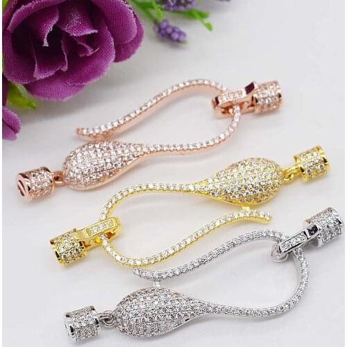 2pcs/lot 13.6X50mmWomens High Quality Golden plated pearl necklace clasp, love bracelet clasp, necklace bracelet clasp with CZ