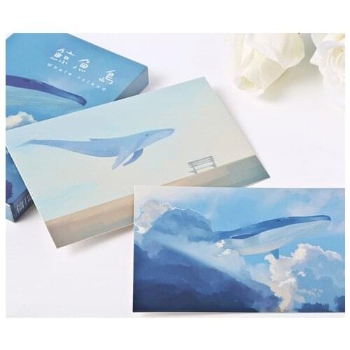 30Pcs Kawaii Whale Postcards Hayao Miyazaki Oil Painting Postcard Cute Cartoon Greeting Message Card Birthday Wish Card Gift