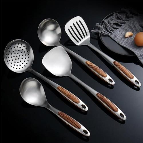 5Pcs Utensils Kitchen Wok Spatula Iron and Ladle Tool Set 13 Inches Spatula For Wok Stainless Steel Wok Spatula Kitchen Bar Tool
