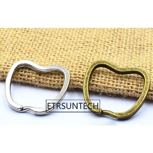 500pcs Antique Bronze Silver Apple Shape Keychain Circle Keyring Findings Fit DIY Retro Keychain Rings Circles Accessories