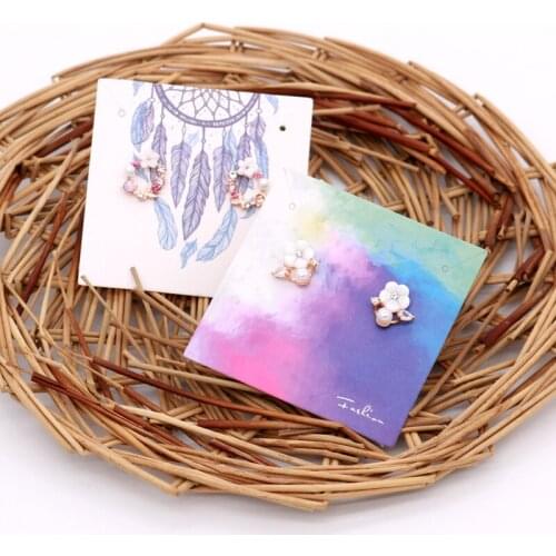 6x6cm 100pcs/lot Jewelry Earring Necklace Packaging Cards Simple Black Line Printed Jewelry Cards Labels Paper Ear Studs Cards