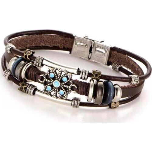 Fashion Personality Womens Bracelet Artificial Leather Creative Retro Punk Style Flower Inlaid Bracelet 2021 Trend Party Gift