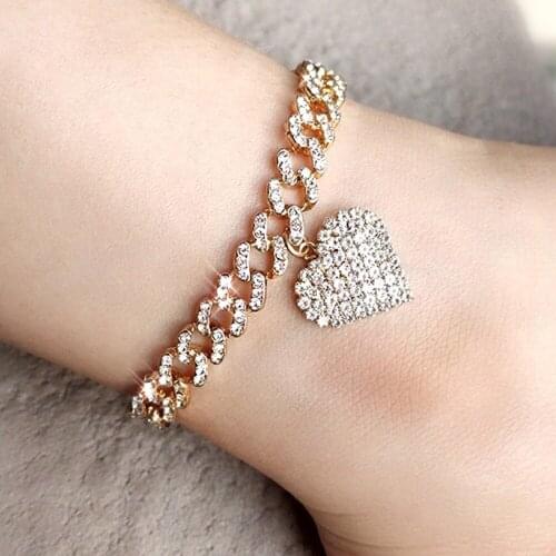 Crystal Chunky Metal Chain Anklet For Women Men Punk Miami Cuban Link Anklets Bracelet Heart-Shaped Thick Cuba Link Foot Jewelry