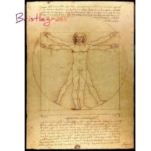 BRISTLEGRASS Wooden Jigsaw Puzzle 500 Piece L'Uomo Vitruviano Vitruvian Man Leonardo Da Vinci Educational Toy Painting Art Decor