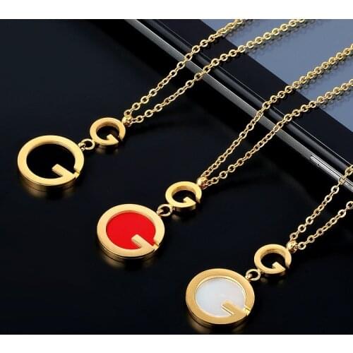 Luxury Fashion Letter G Pattern Pendant Necklace Red Black White Shell Charm Pendant Necklace For Women Bijoux Jewelry Gift