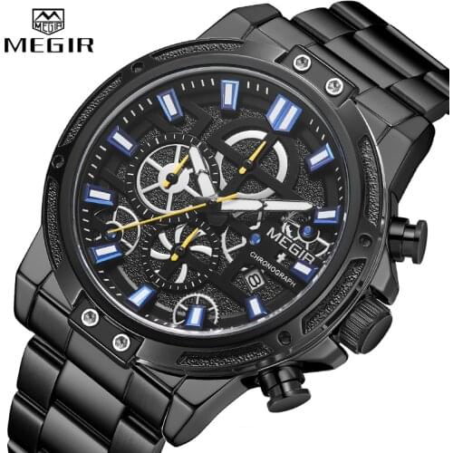 Mens Watches MEGIR Top Brand Luxury Stainless Steel Waterproof Date Watch Men Fashion Chronograph Sport Wrist Watch Male Clock