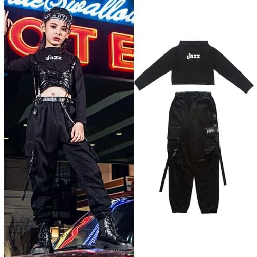 ChildrenS Hip-Hop Dance Costumes For Girls Black Hiphop Suit Catwalk Stage Outfits Jazz Dance Performance Rave Clothes SL4573