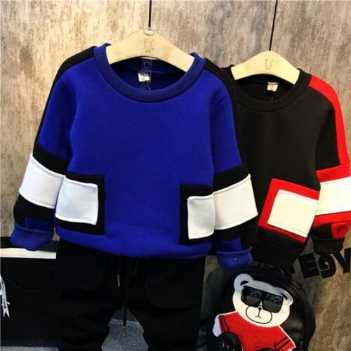 DFXD Childrens Sweatshirts New Fashion Winter Baby Boys Long Sleeve Stitching Thick Pullover Top Kids Cotton Clothes 2-7Years