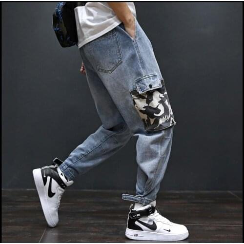 S-4xl 2020 New Loose Jeans Spring Men Loose Large Size Rope Elastic Waist Harem Pants Feet Youth Trend Feet Denim Nine Pants