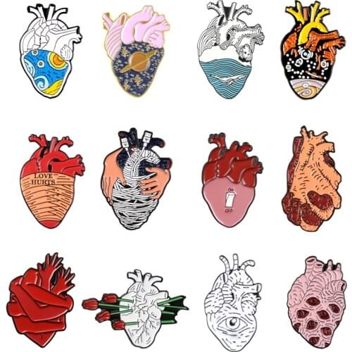 Heart Series Enamel Brooch Creative Painting Pin Heart Cosmic Pink Embrace Van Gogh Star Wave Ocean Rose Lapel Badge Friend Gift