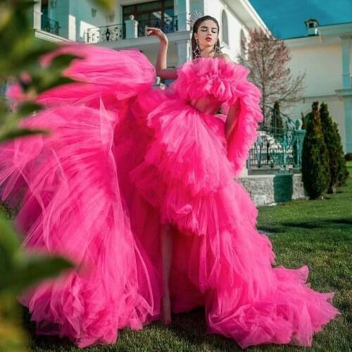 Emerald Rose Pink Evening Dresses 2021 Long Sleeve Ruffles Tulle Lace Pregnant Women Cape Maternity Formal Evening Gowns Fashion
