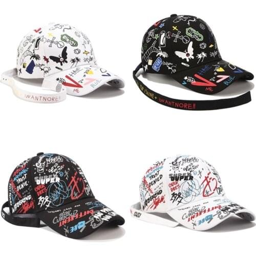 KPOP GD G-Dragon White Graffiti Baseball Cap Long Strap Peaked Cap Adjustable Fans Collection Gifts h2