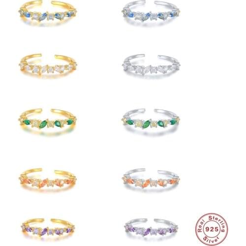 100% S925 Sterling Silver Finger Rings Colorful Crystal Engagement Rings for Lovers' Women Zirconia Bridal Wedding Jewerly Gift
