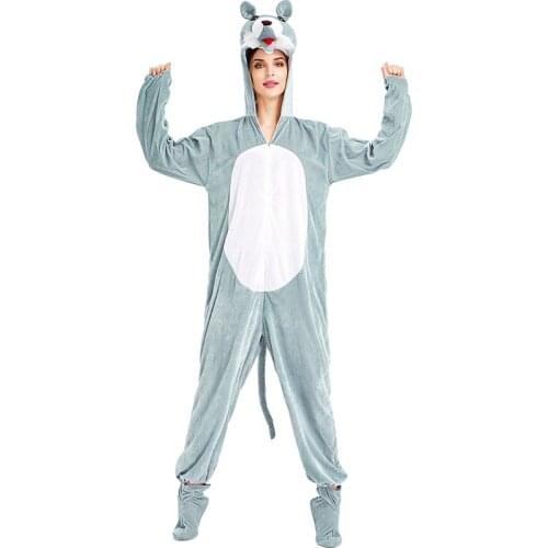 Halloween Kigurumis Winter Women Men Onesie Cospaly Clothes Animal Wolf Jumpsuits Carnival Festival Adult Zipper Onesies