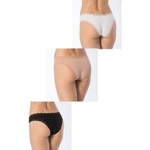 3-PIECE BLACK-SKIN-WHITE LACE DETAILED WOMENS PANTY SET