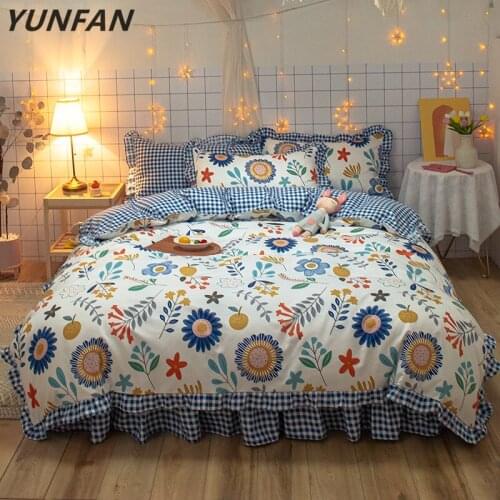 Korean blue bedclothes luxury duvet cover Set Romantic Lace Girls Princess quilts Cover queen full single flowers Bedding Sets