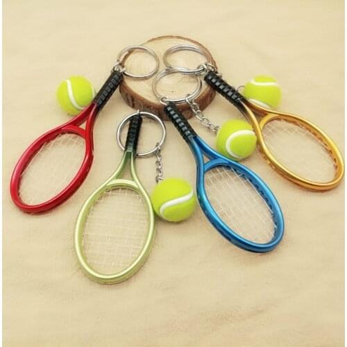 Creative Key Chains Simulation Tennis Ball Racket Keychain Key Rings Bag Pendant Gift 6 Colors