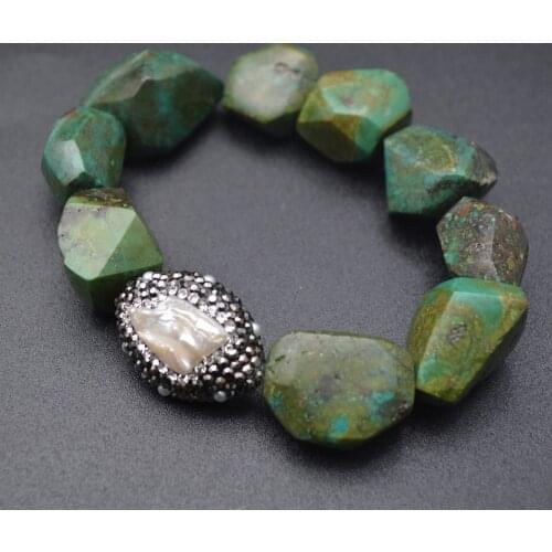 Cool Mans Bracelet Big Size Antique Green Color Turquoise Nugget Beads Pearl Charm Bracelets Jewelry