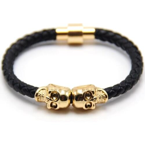 Supply New European And American Mens Ieather Ghost Head Bracelet Charm Punk Style High Quality Skull Bracelet